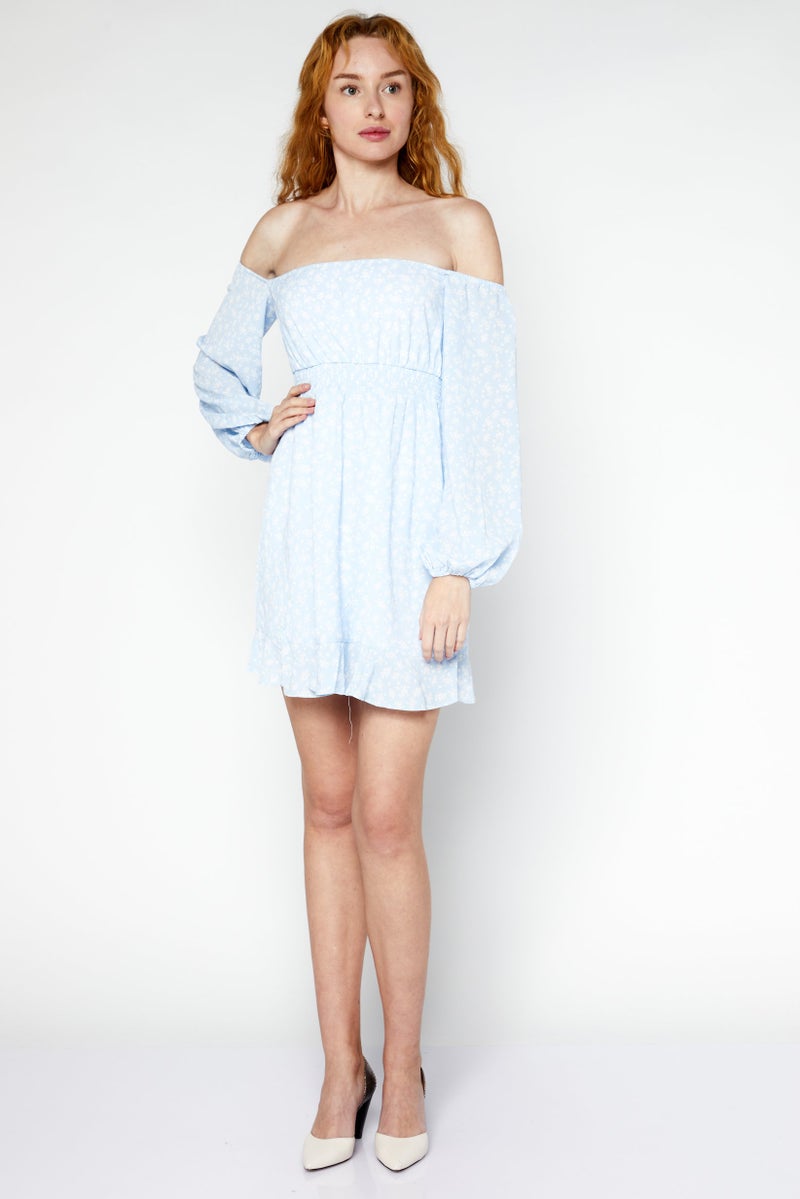 NA-KD Women Floral Print Mini Drees, Light Blue - Image 2